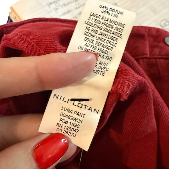 NEW Nili Lotan XS Slouchy LINEN Luna Pant Drop Crotch Crop Cotton Sunkissed Red - Picture 6 of 6